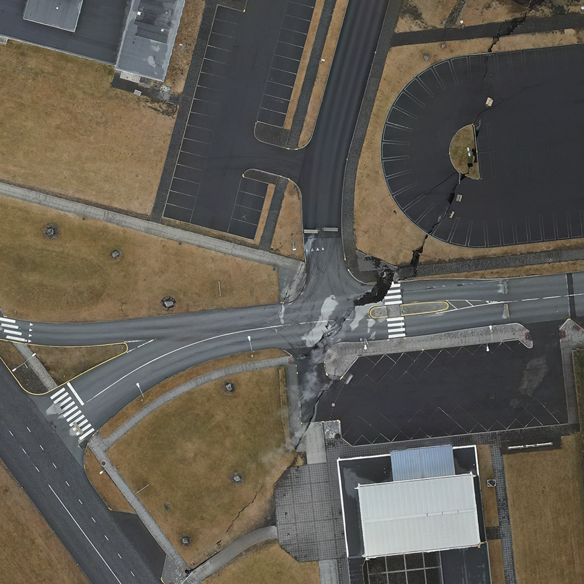 An aerial view of a roadway system