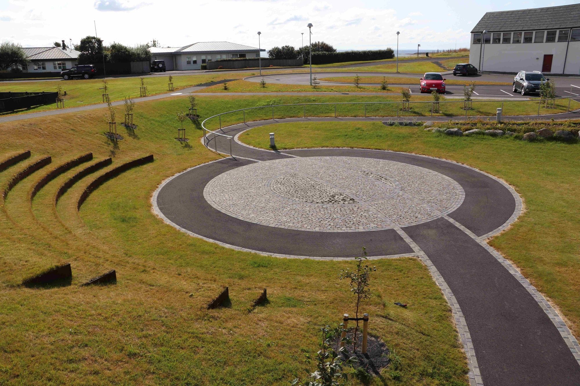 Round paved area in a field